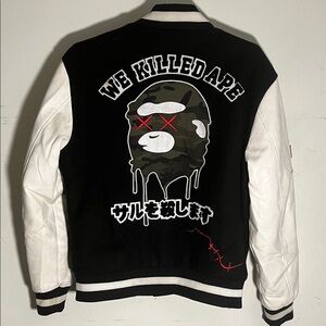 Robert Phillipe We Killed Ape Black Wool Blend Varsity Jacket Sz Large